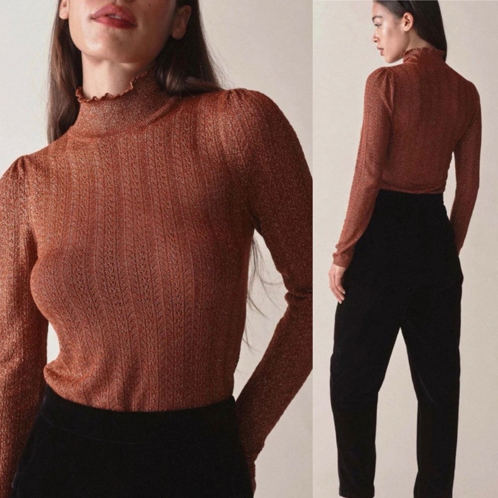 Doen Minou Turtleneck Pointelle Knit Sweater in
Persimmon